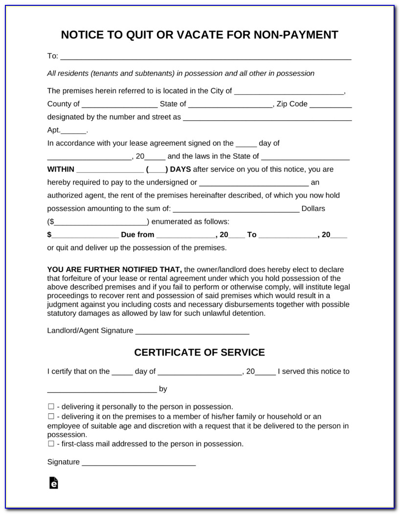 Pay Or Quit Notice Form