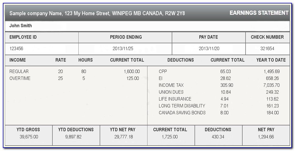 Pay Stub Template Canada Excel