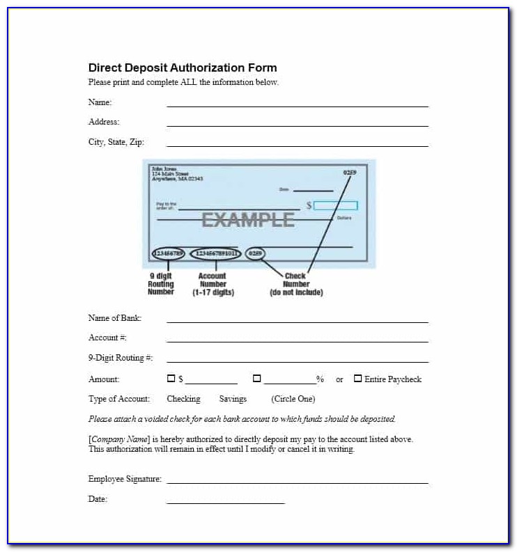 Payroll Direct Deposit Forms Templates