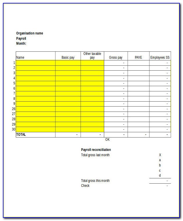 Payroll Spreadsheet Template Excel
