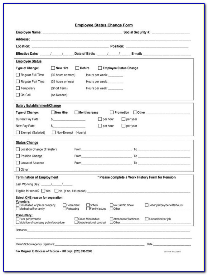 Payroll Status Change Notice Form Template