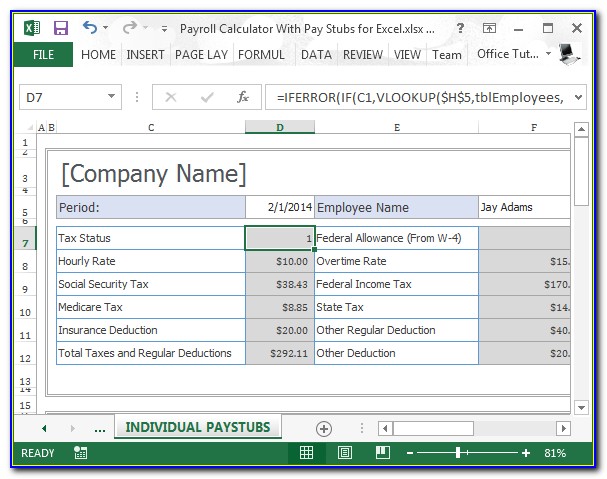 Payroll Stub Template Excel