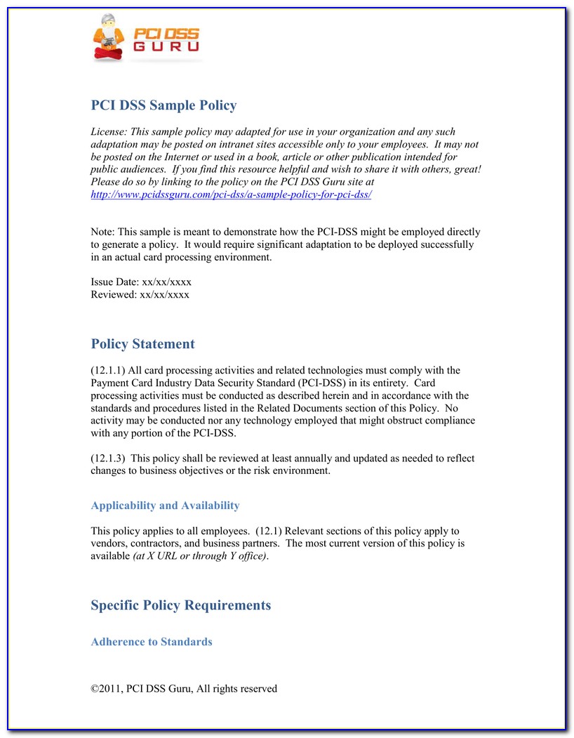 Pci Compliance Information Security Policy Template