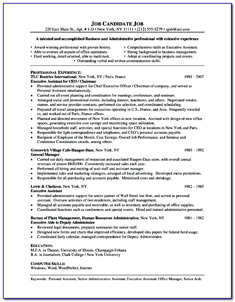 Personal Assistant To Ceo Resume Sample