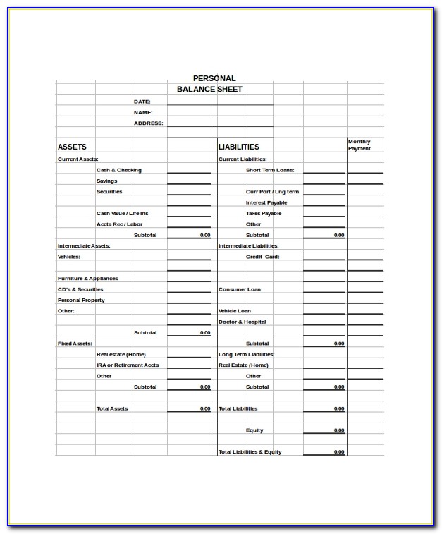Personal Balance Sheet Example Pdf