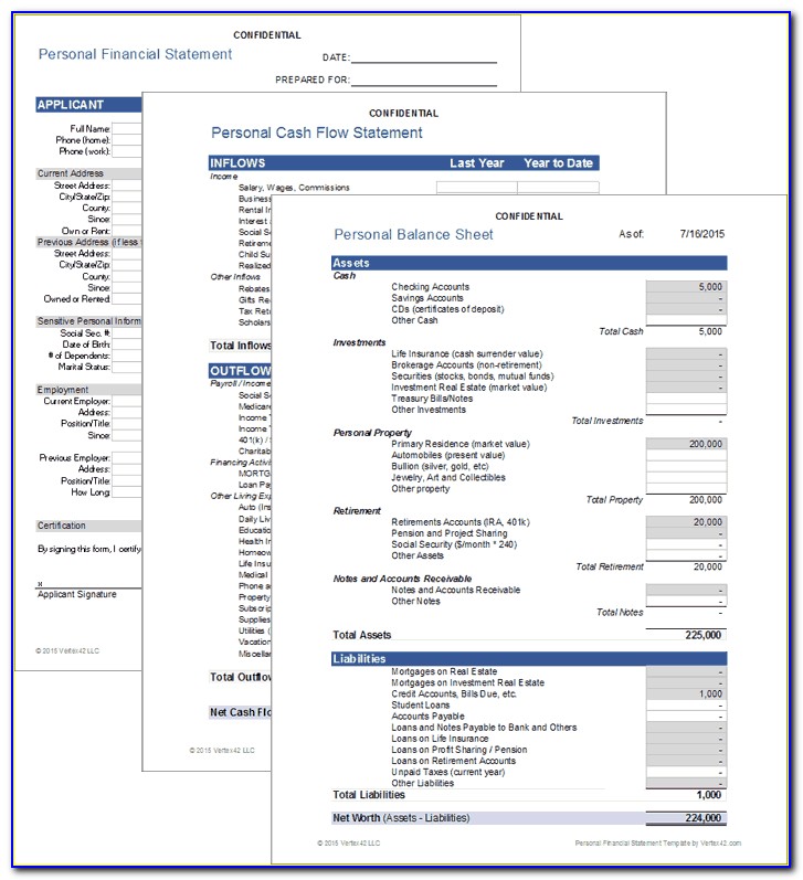 Personal Financial Statement Blank Form Excel