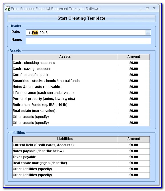 Personal Financial Statement Template Excel Free Download