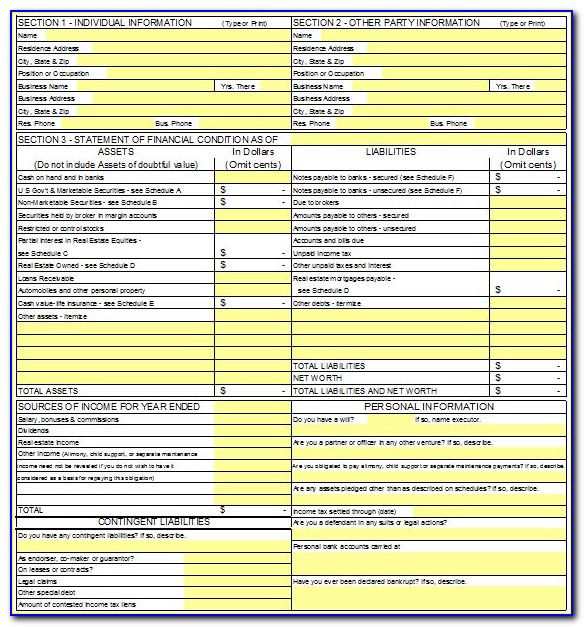 Personal Financial Statement Templates Excel