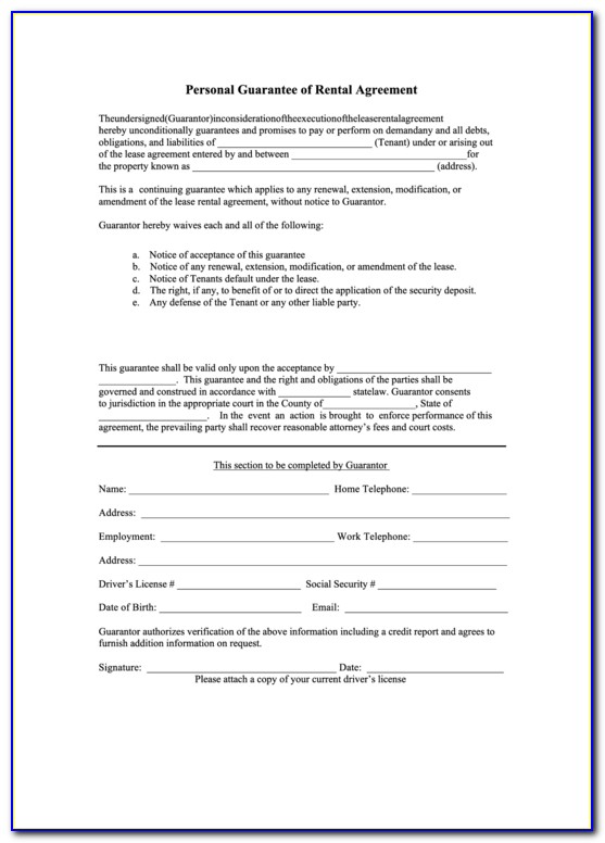 Personal Guarantee Agreement Form Free