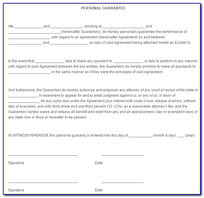 Personal Guarantee Agreement Form