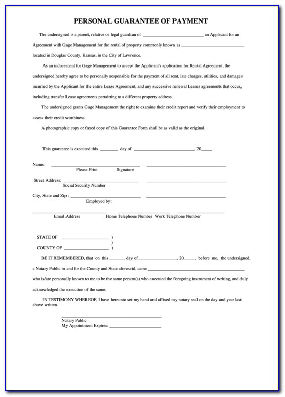 Personal Guaranty Agreement Form