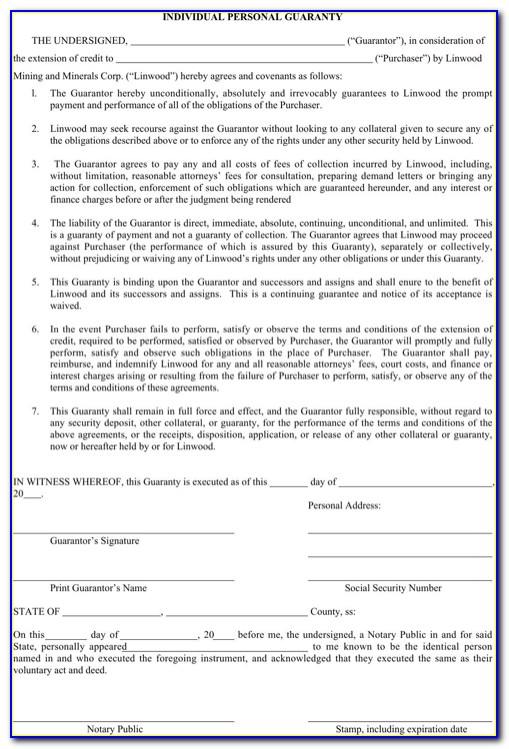 Personal Guaranty Agreement Sample