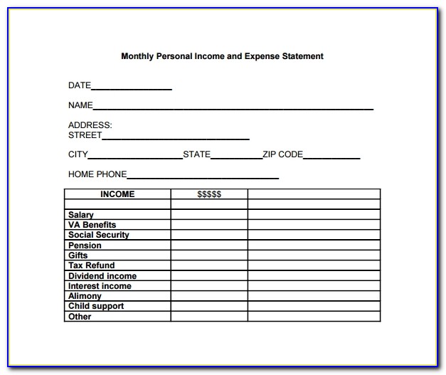 Personal Income And Expense Statement Form