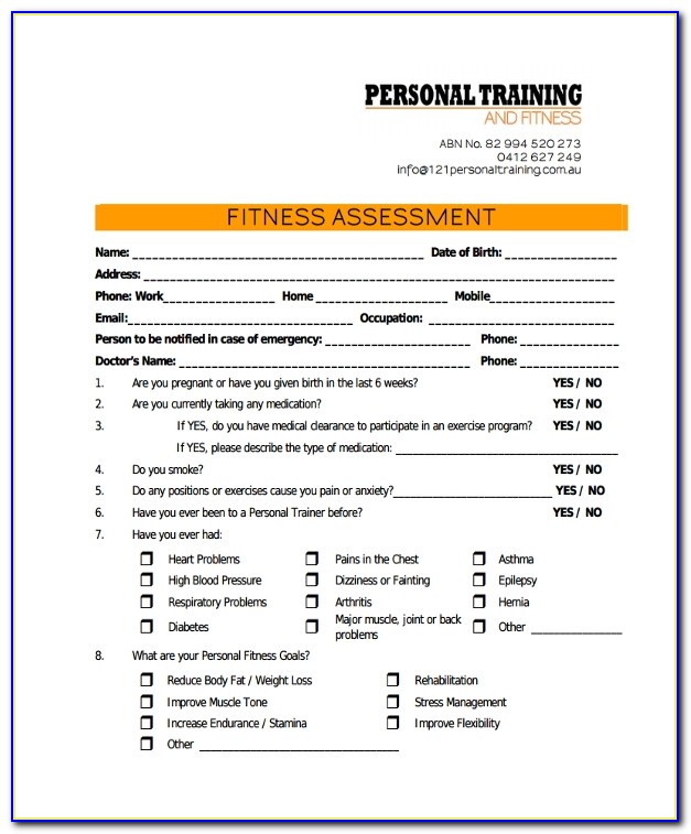 Personal Trainer Assessment Form