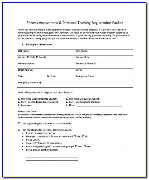 Personal Trainer Health Questionnaire Template