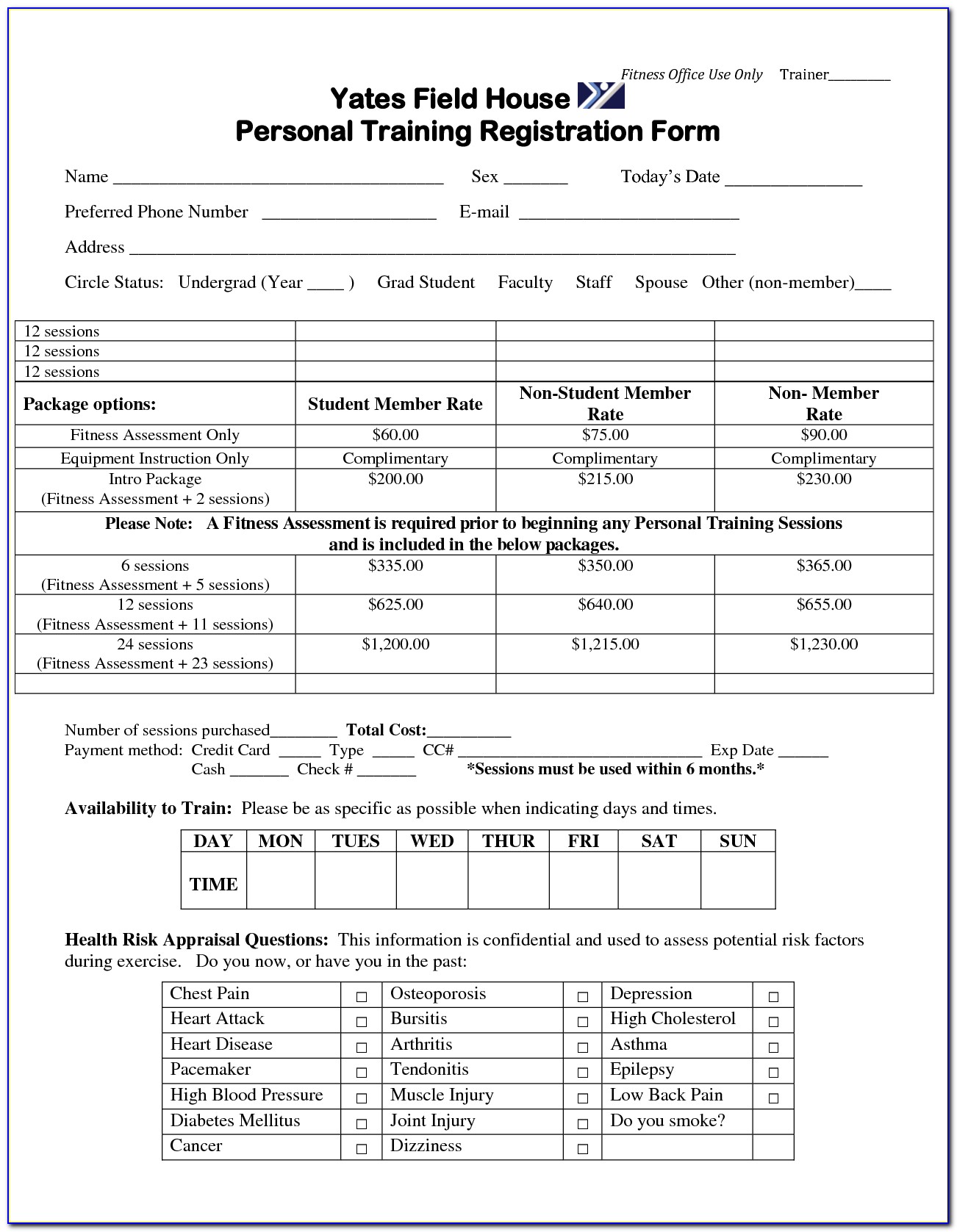 Personal Trainer Medical Questionnaire Template