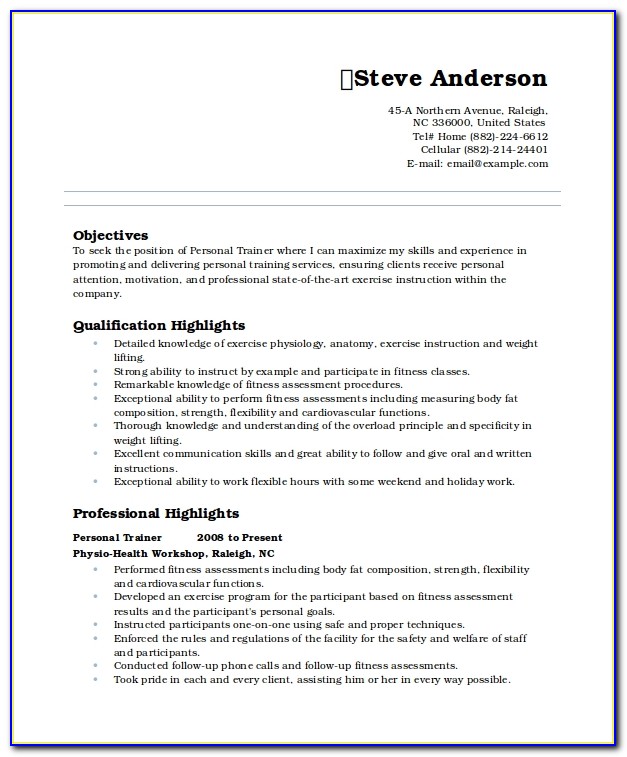 Personal Trainer Resume Template Word
