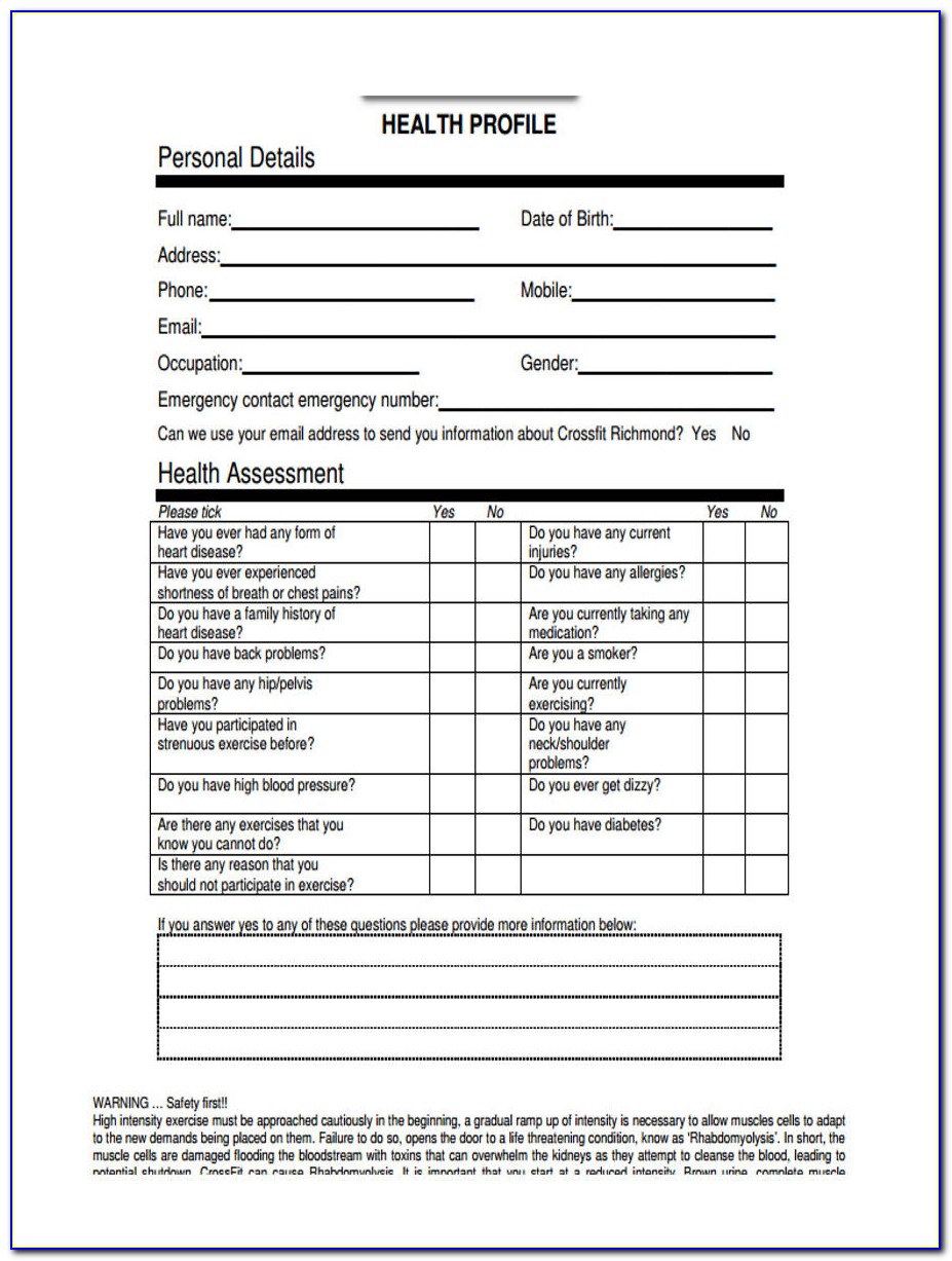 Personal Training Assessment Sheet