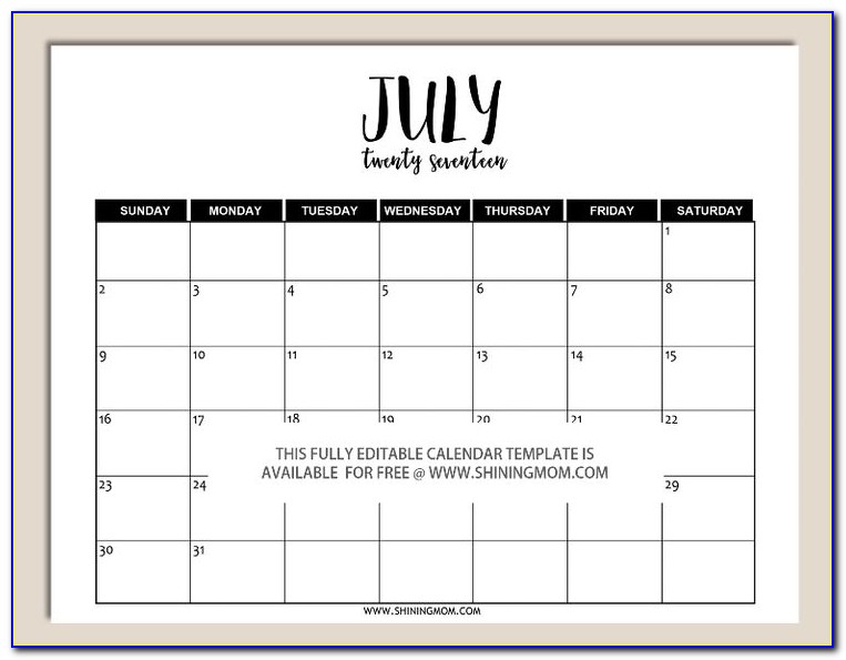 Personalized Calendar Template 2016
