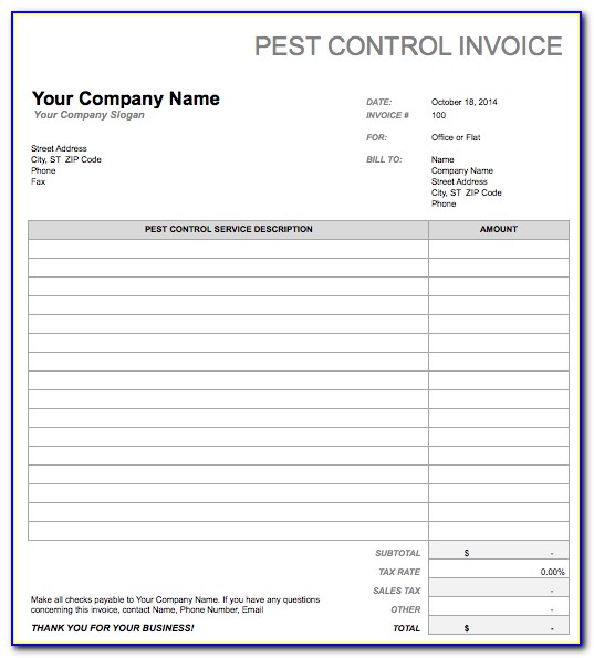 Pest Control Bill Book Format