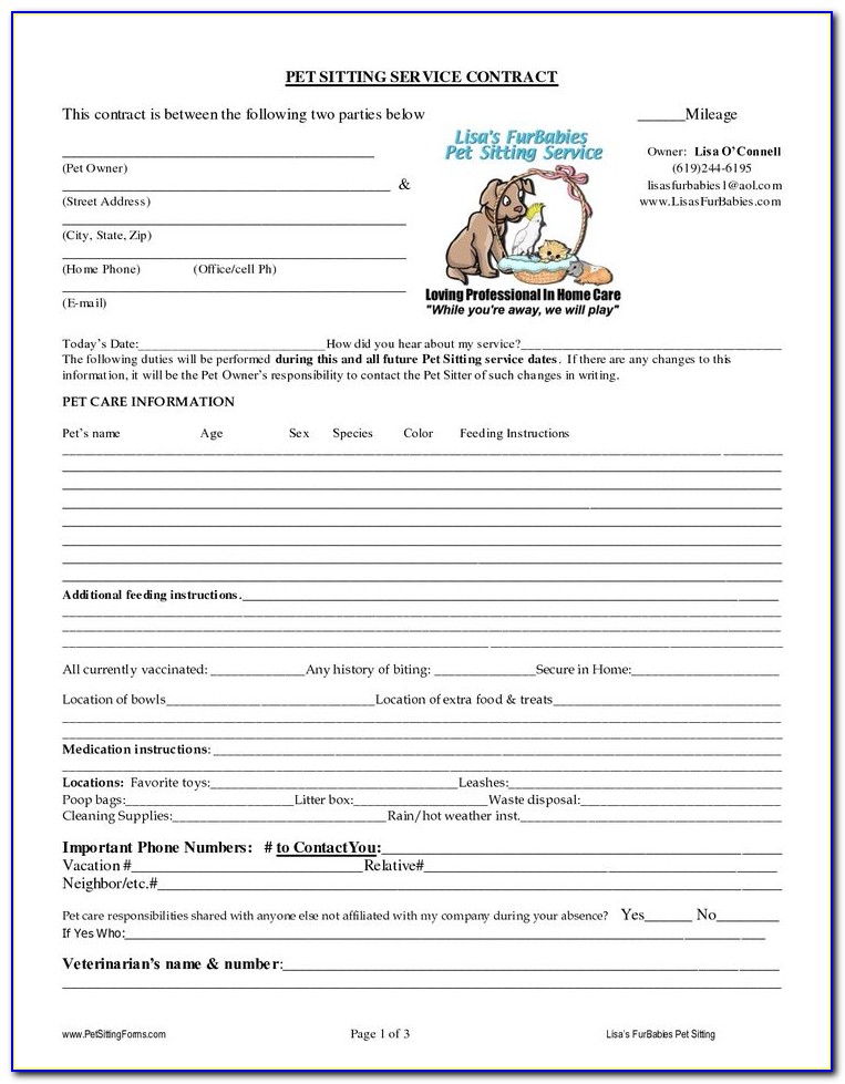 Pet Sitting Service Agreement Template