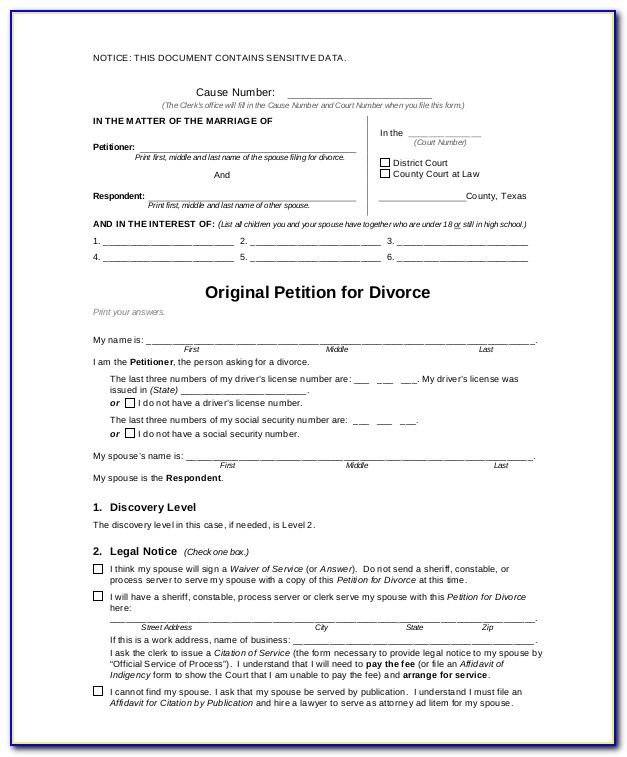 Printable Divorce Papers For Texas