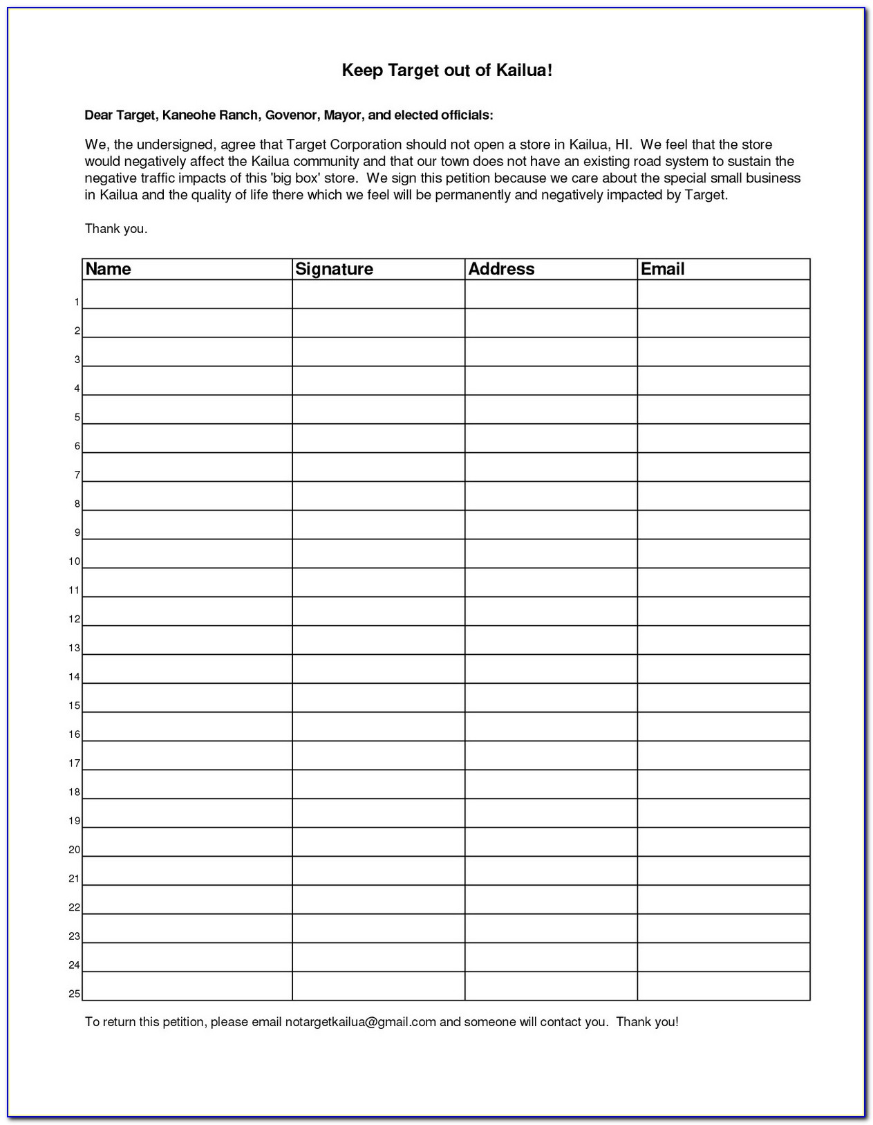 Petition Template Free Printable