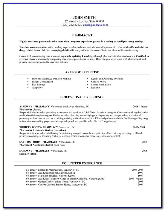 Pharmacist Resume Format For Freshers