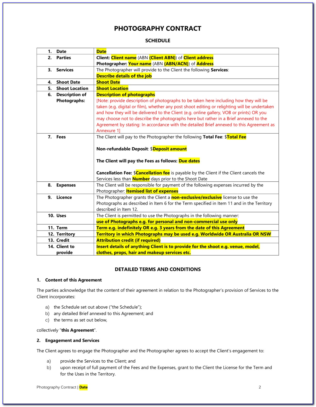 Photography Agreement Template Download