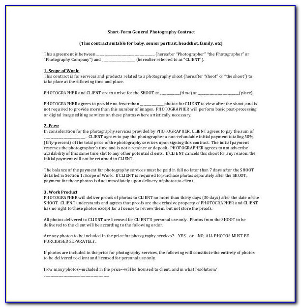Photography Contract Template Uk