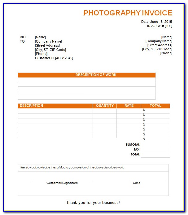 Photography Invoice Template Doc