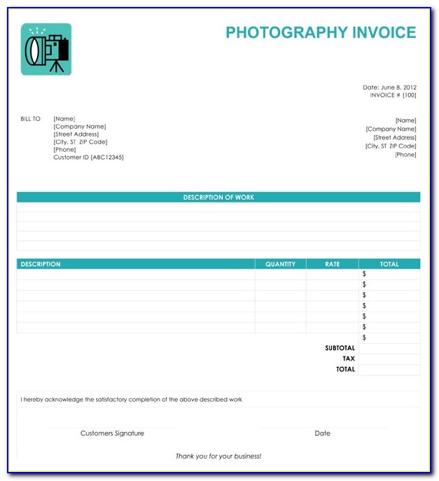 Photography Invoice Template Free Mac