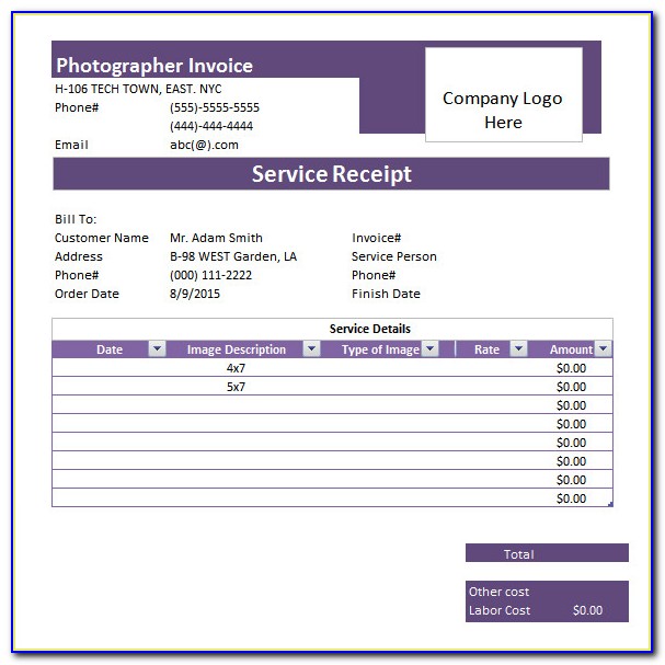 Photography Invoice Template Mac