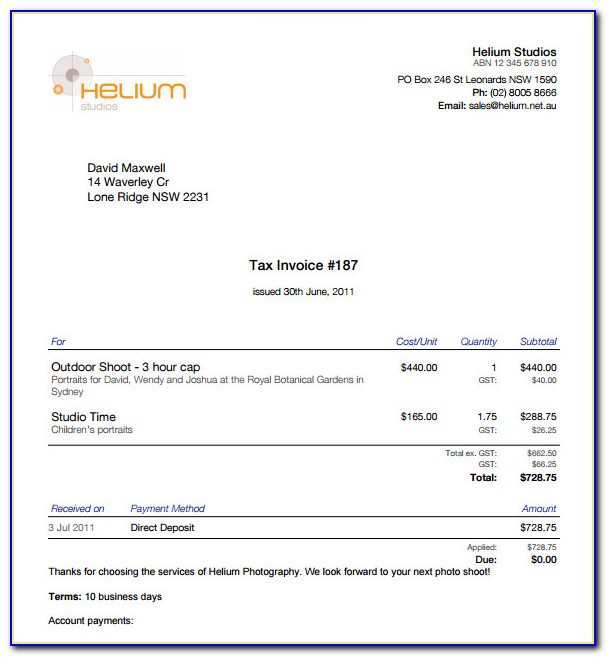Photography Invoice Template Uk