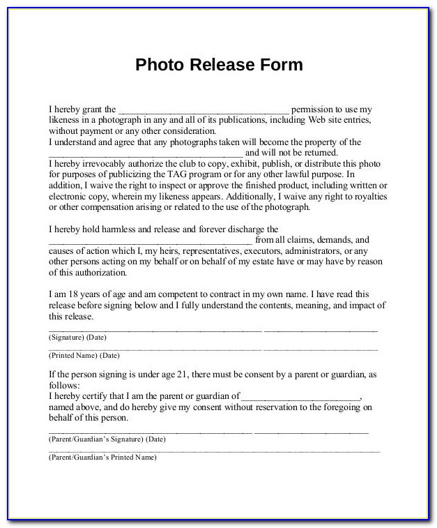 Photography Print Release Form Template