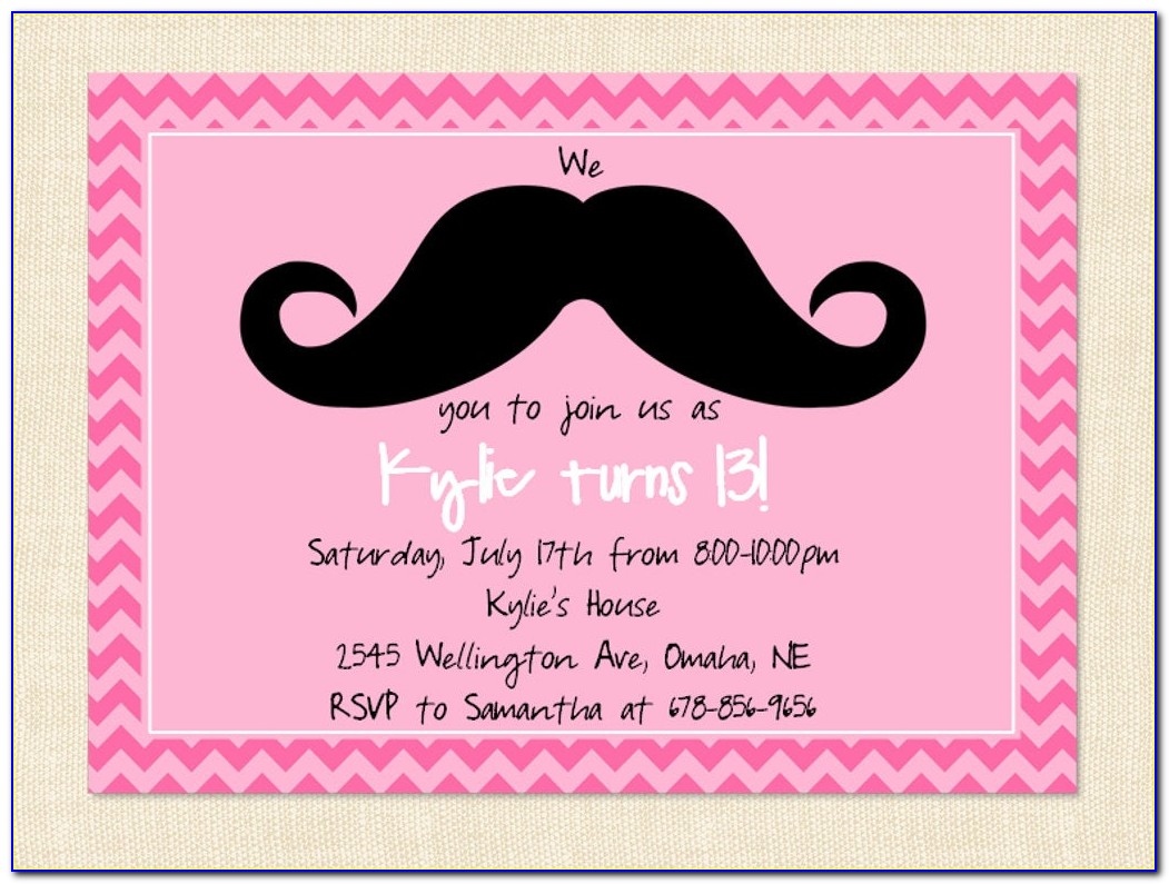 Pink Mustache Invitation Template