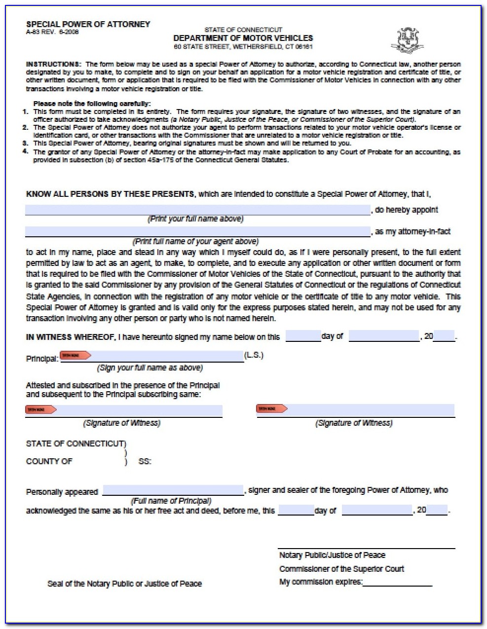 Power Of Attorney Example Template