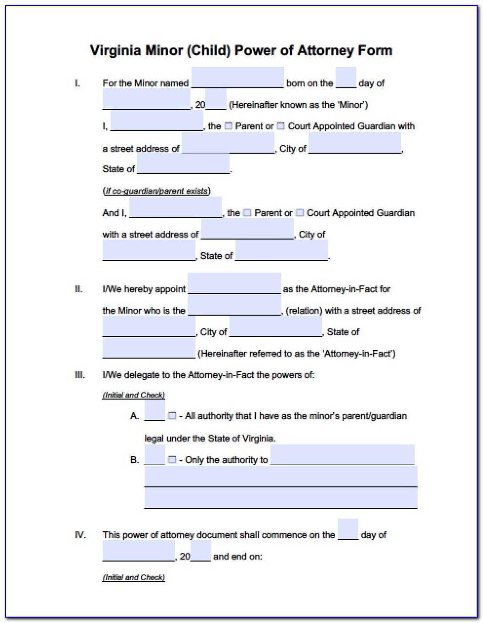 Power Of Attorney Form Virginia For Child