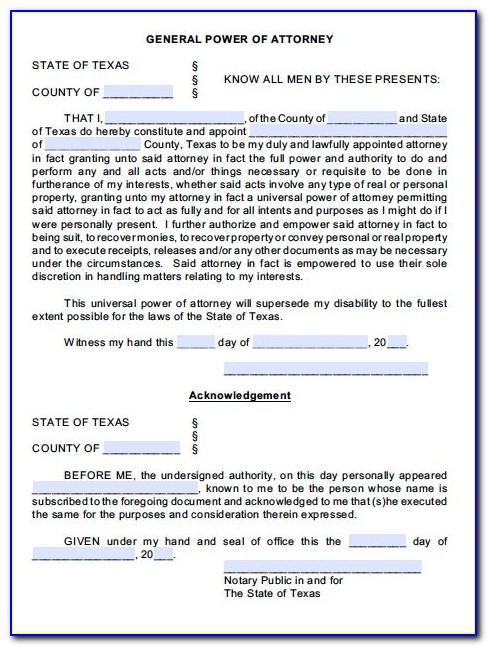 Power Of Attorney Texas Form Free