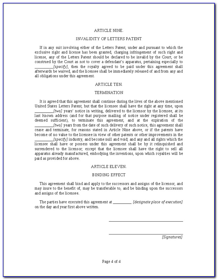Sample Patent License Contract