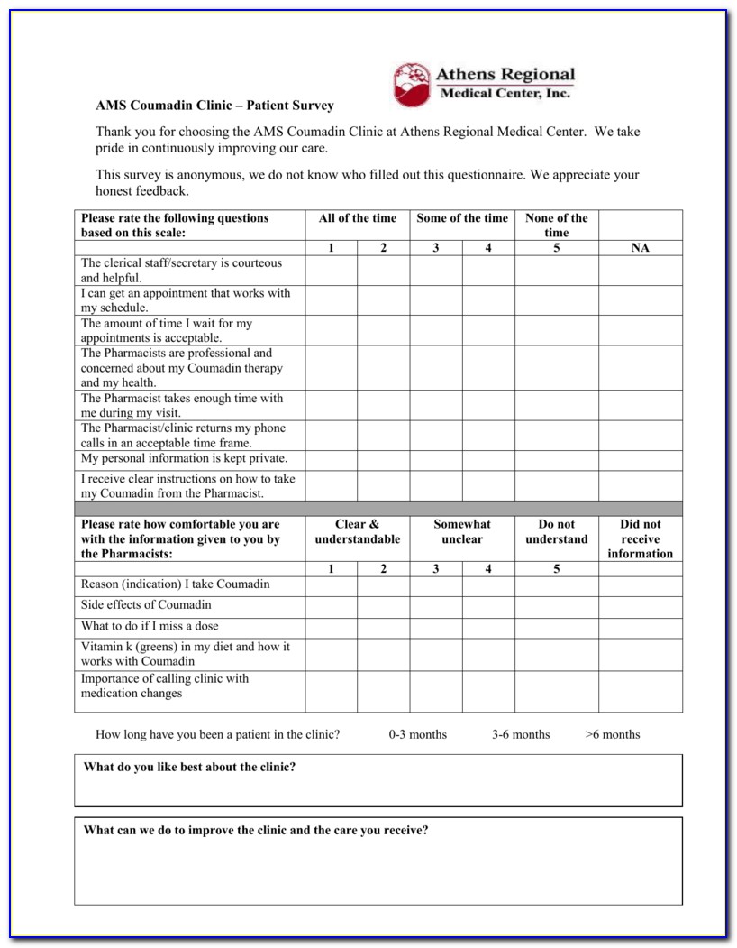 Sample Questionnaire For Hospital Patient Satisfaction Survey