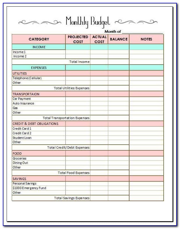 Simple Personal Budget Template Printable
