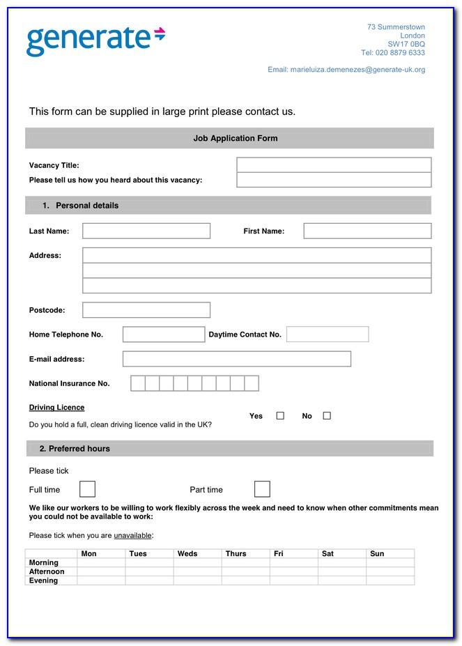 Application Form Template Word Document