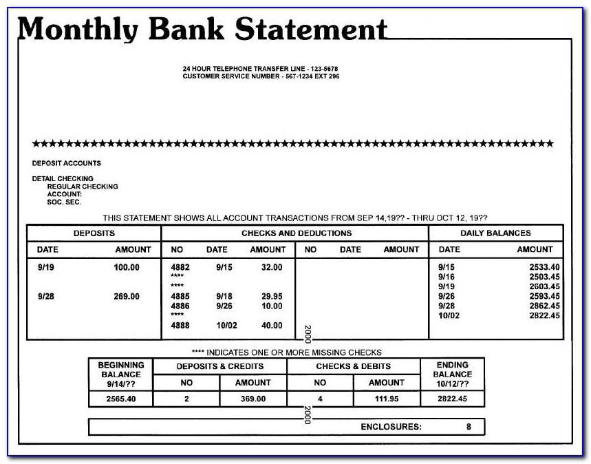 Bank Monthly Statement Format