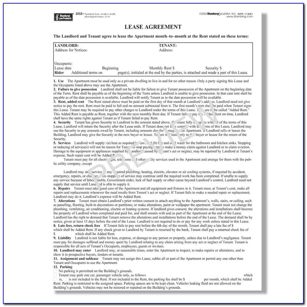 California Month To Month Lease Agreement Template