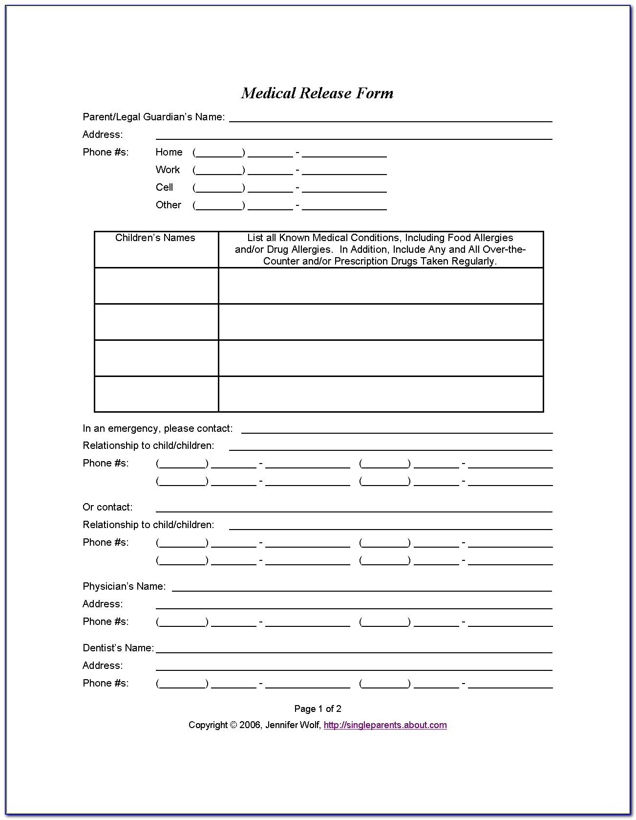 Child Medical Consent Form Example