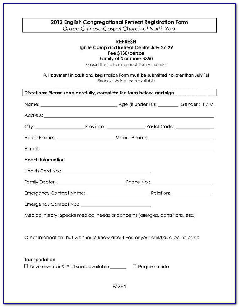 Church Camp Registration Form Template