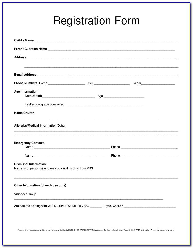 Church Nursery Registration Form Template