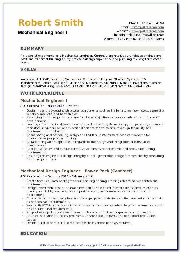 Diploma Mechanical Engineering Fresher Resume Format Free Download