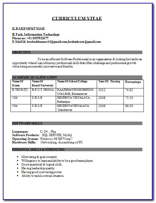 Diploma Mechanical Engineering Resume Format For Fresher